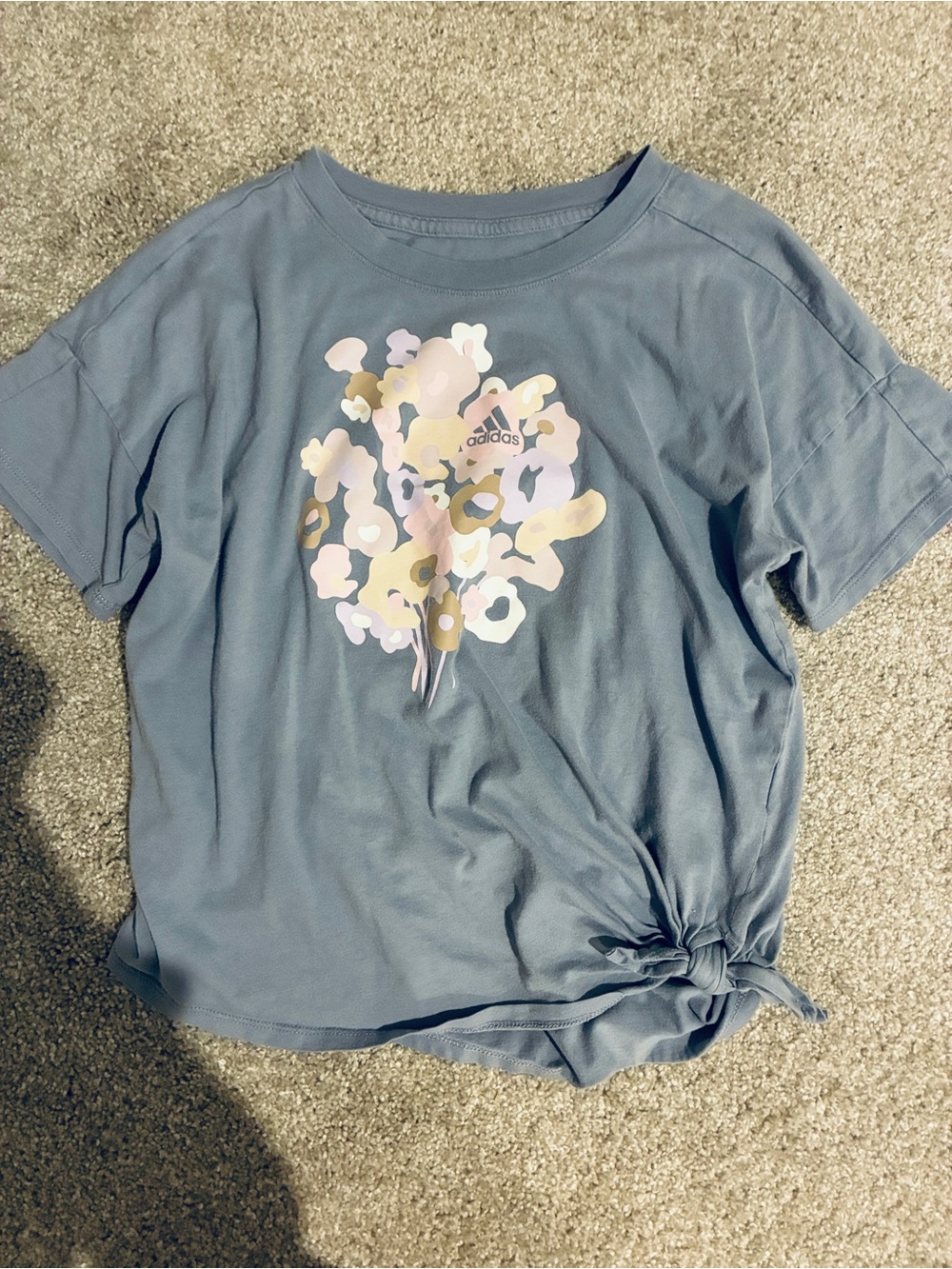 Adidas Children Blue Floral Graphic Knot Hem Tee 10/12